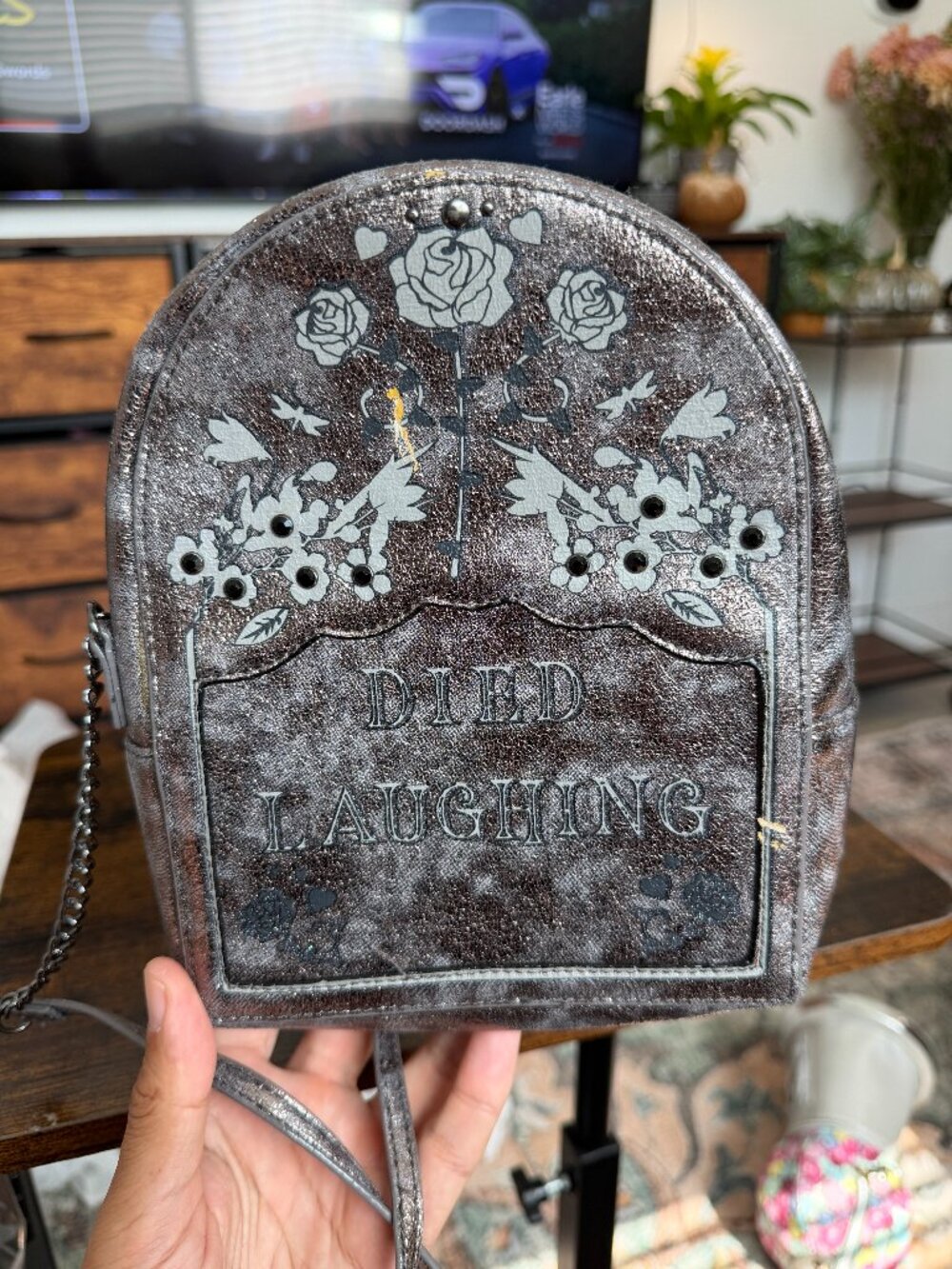 Betsey Johnson Tomb Much Fun Tombstone Died Laughing Crossbody Bag